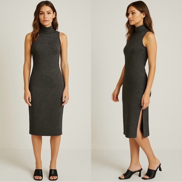 House of Harlow 1960 Dresses & Skirts - House of Harlow Black Silver Knit Turtleneck Dress size Large